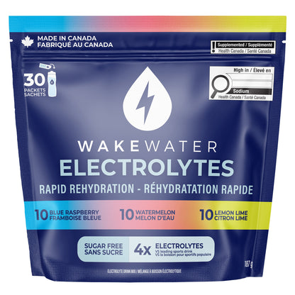 WakeWater Electrolytes Rapid Rehydration Variety Pack, 30 x 6 g