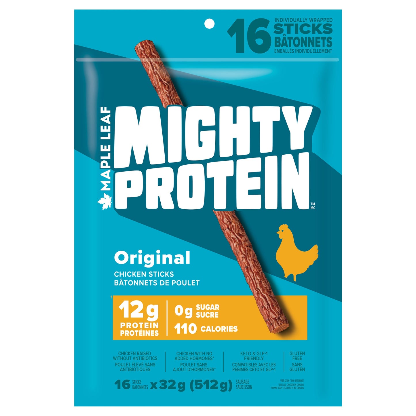 Maple Leaf - Mighty Protein Original Chicken Sticks, 16  × 32 g