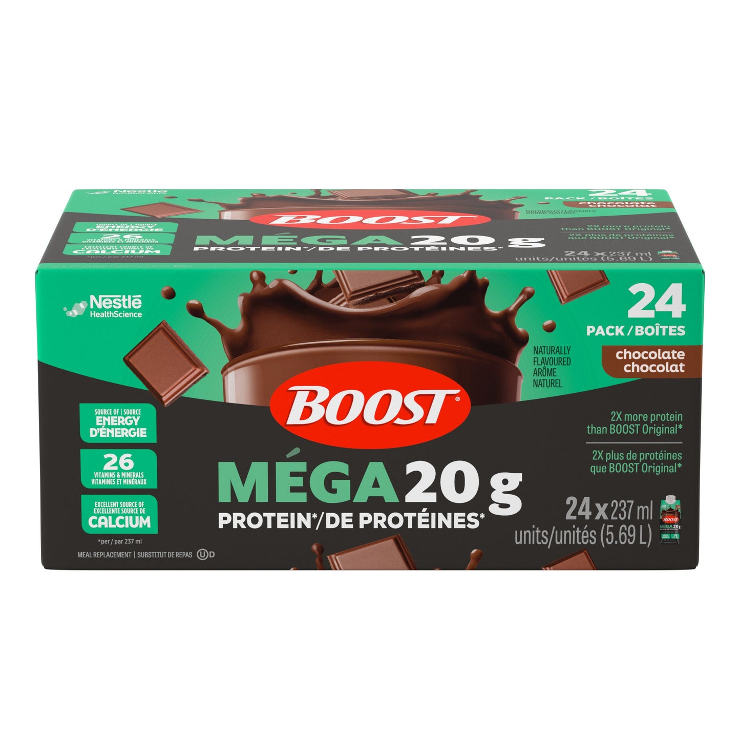 BOOST MEGA Meal Replacement, Chocolate, 24 x 237 mL
