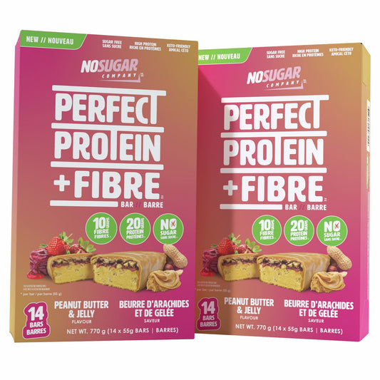 No Sugar Perfect Protein + Fibre Bars, Peanut Butter & Jelly Flavour, 28 × 55 g