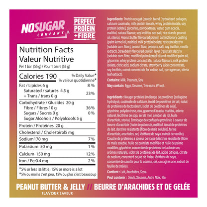 No Sugar Perfect Protein + Fibre Bars, Peanut Butter & Jelly Flavour, 28 × 55 g