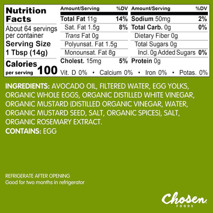 Chosen Foods 100% Avocado Oil-Based Classic Mayonnaise